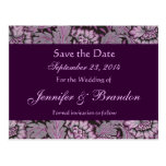 Eggplant Purple Vintage Damask Save The Date Postcards