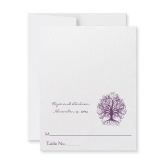 Eggplant Swirl Tree on Eggplant Wedding Place Card invitation