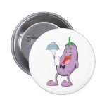Eggplant Waiter Holding Serving Dish with Towel Button