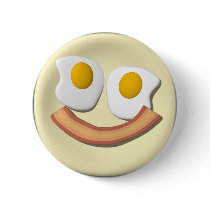 Eggs and bacon smiley face . button