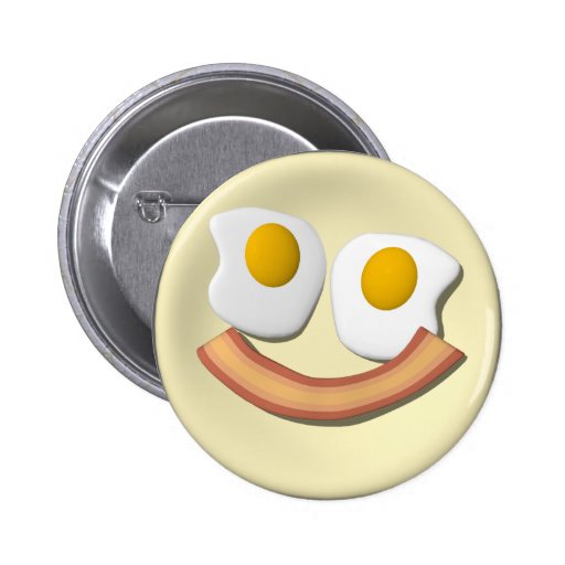 Eggs and bacon smiley face . button Zazzle