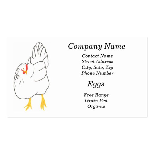 Eggs free range, grain fed, organic business cards (front side)