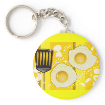 illustration, yellow, cooking, fried, design, funny, egg, pop, food, cute, breakfast, colorful, happy, eat, food groups, Keychain with custom graphic design