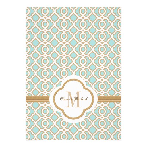 Eggshell Blue and Gold Moroccan Wedding Invitation