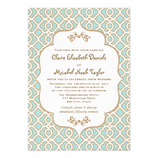 Eggshell Blue and Gold Moroccan Wedding Invitation