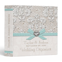 Eggshell Blue Antique Lace Pearls Wedding Planner binders