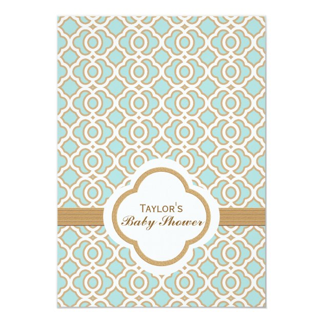 Eggshell Blue Gold Moroccan Baby Boy Shower Card