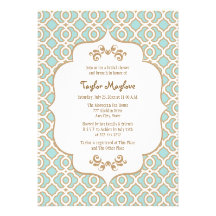 Eggshell Blue Gold Moroccan Bridal Shower Invites