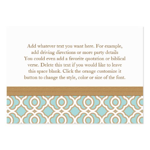 Eggshell Gold Moroccan Reception Enclosure Cards Business Card (back side)