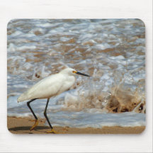 Egret and Wave Splash Mouse Pads