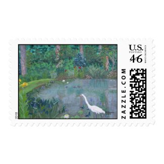 Egret in Pond stamp