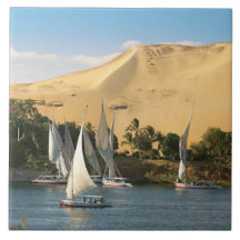 Egypt, Aswan, Nile River, Felucca sailboats, 2 Ceramic Tiles