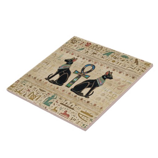 Egyptian Cats And Ankh Cross Ceramic Tile Zazzle