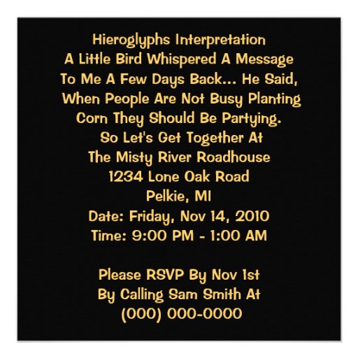 Egyptian Hieroglyphs Your Party Details Invitation