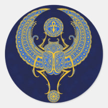 Egyptian Winged Scarab, Blue Round Stickers