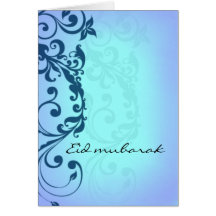 Eid mubarak - blue greeting card