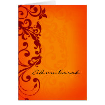 Eid mubarak - red orange greeting card