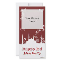 Eid White Burgundy Swirl Photo Cards