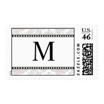 EIegant Silver and Black Monogram Wedding Stamps