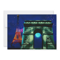 Eiffel Tower and Arc de Triomphe with moon Invitation
