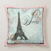 Eiffel Tower and Pink Roses Throw Pillow