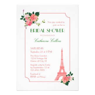 Eiffel Tower and Roses Bridal Shower Invitation