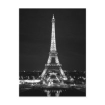 Eiffel Tower at Night - B/W Postcard