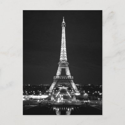 Eiffel Tower at Night - B/W Postcard