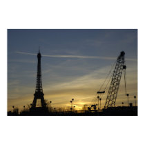 Eiffel Tower at Sunset and Crane posters by pshaw_photo Eiffel Tower at Sunset and Crane posters