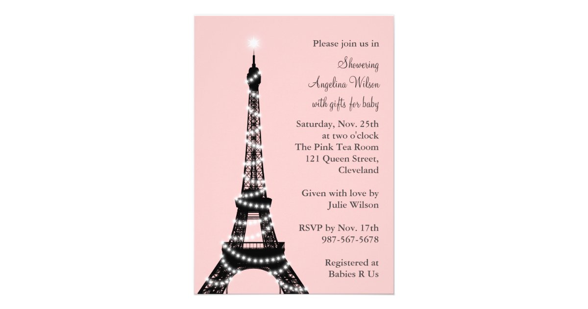 Eiffel Tower Baby Shower Invitation Pink