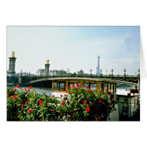Eiffel Tower, barges, Paris, France  flowers Greeting Card