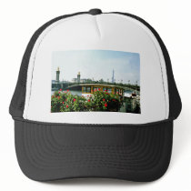 Eiffel Tower, barges, Paris, France  flowers Trucker Hats