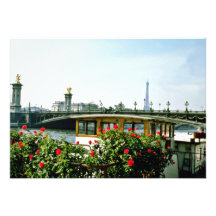 Eiffel Tower, barges, Paris, France  flowers Personalized Announcement