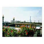 Eiffel Tower, barges, Paris, France  flowers Post Card