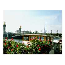 Eiffel Tower, barges, Paris, France  flowers postcards