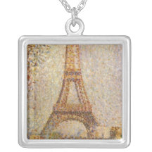 Eiffel Tower by Seurat, Vintage Pointillism Art Personalized Necklace