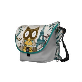 Eiffel Tower Cute Owl You Choose Colors rickshawmessengerbag
