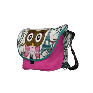 Eiffel Tower Cute Pink Owl You Choose Colors rickshawmessengerbag