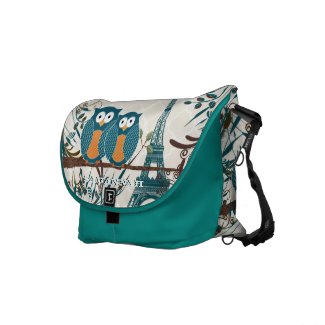 Eiffel Tower Cute Teal Owls You Choose Colors Messenger Bag