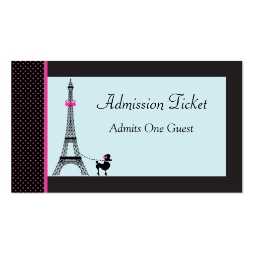 Eiffel Tower Girl Admission Ticket Business Cards (front side)