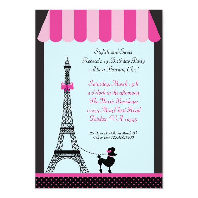 Eiffel Tower Girl Birthday Invitation