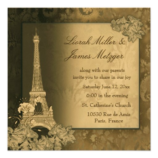 Eiffel Tower golden metallic invitation