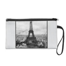 Eiffel Tower In Paris Striped Vintage Wristlet Purses