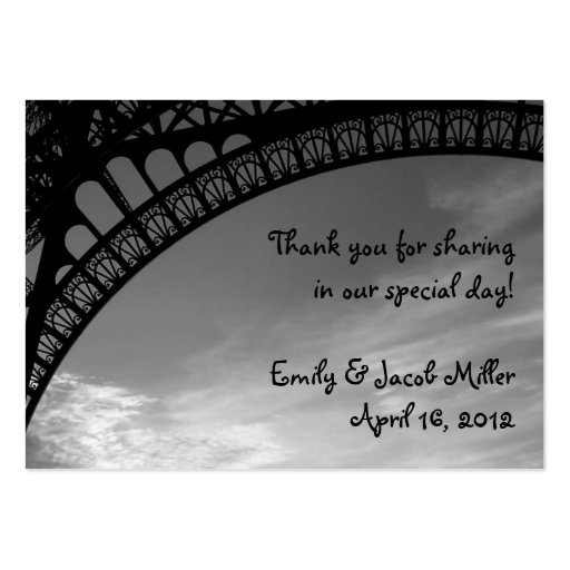 Eiffel Tower Individual Wedding Table Number Cards Business Cards (back side)
