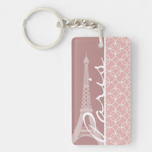 Eiffel Tower; Mauve Circles Acrylic Key Chain