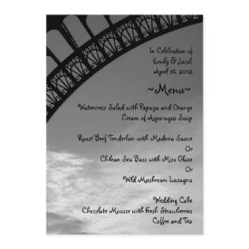 Eiffel Tower Menu Cards invitation