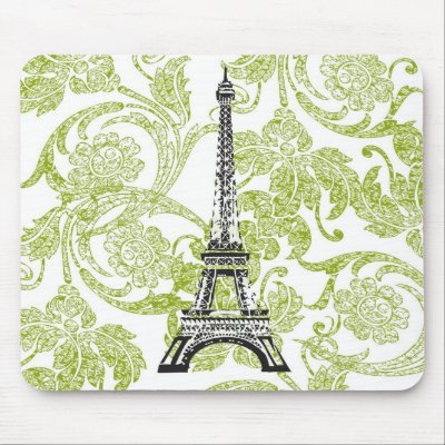 Eiffel Tower on Green Design Mousepad by SBCSTUDIO