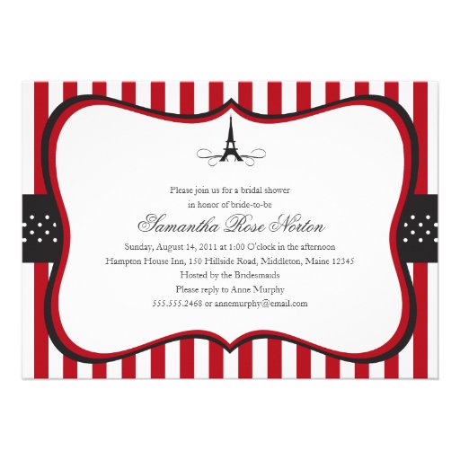 Eiffel Tower Paris Bridal Shower Custom Invitations