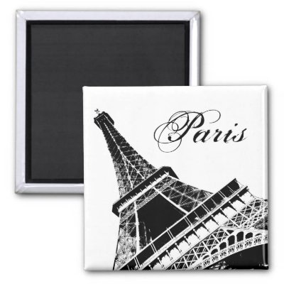 Black and white magnet with the Eiffel Tower in Paris, France.