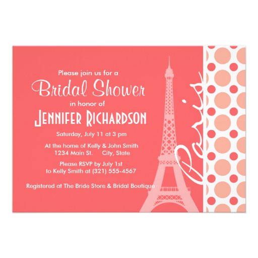 Eiffel Tower, Paris, Pink & Coral Polka Dots Card